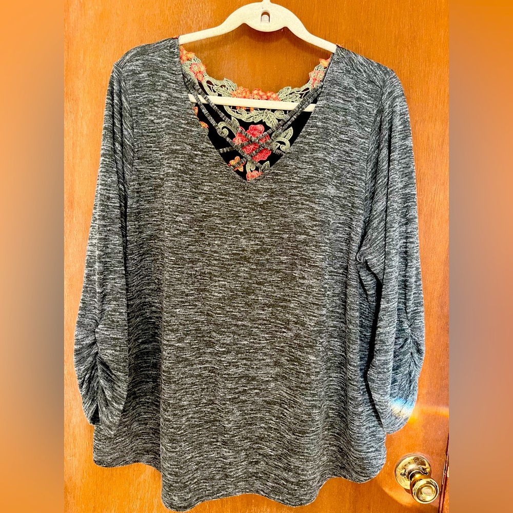 Green Sweater with Criss-Cross straps and Beautiful Embroidered Flowers